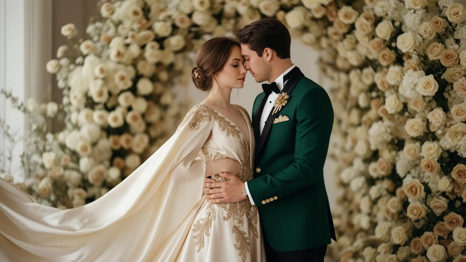 Luxury wedding couple in cinematic light